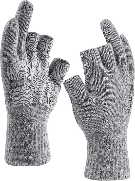 Palmyth Wool Fishing Gloves 3-Cut Fingers Warm for Men and Women Cold Weather Fingerless Gloves for Winter Fly Fishing