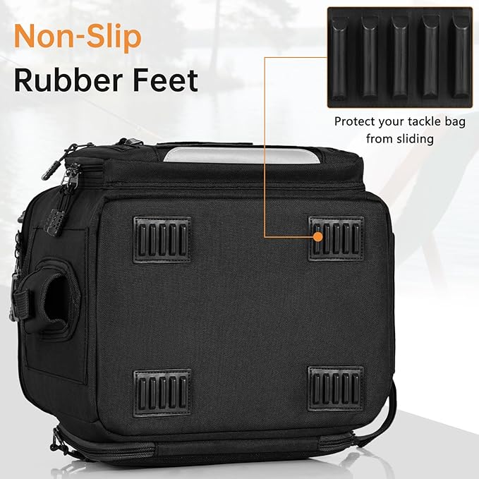 Fishing Tackle Bag - Holds 3400-3600 Size Tackle Boxes -Saltwater & Freshwater Fishing Bags - Padded Shoulder Strap Fishing Bags (Black) (Bag Only)