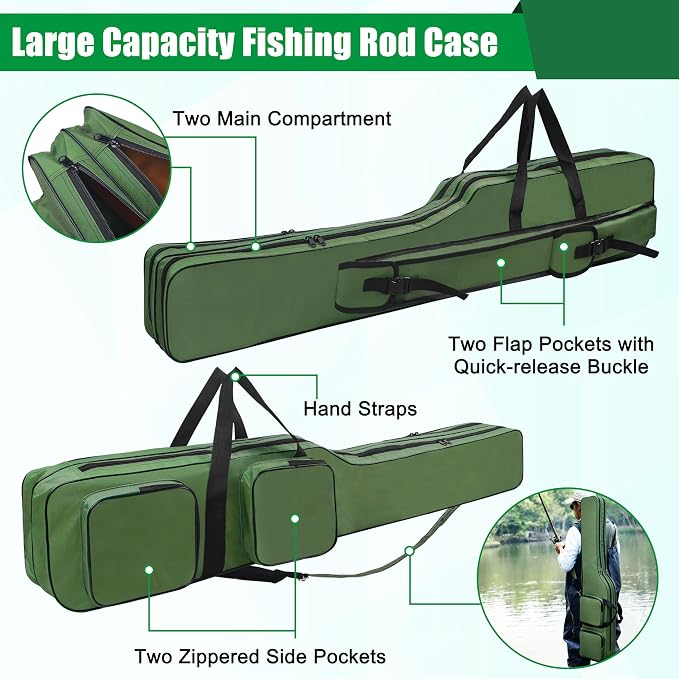 SILANON Fishing Rod Case, Portable Fishing Pole Bag 4.27ft Waterproof Rod Reel Carrier Organizer Large Capacity Tackle Storage Bag Travel Carry Case Gift for Men