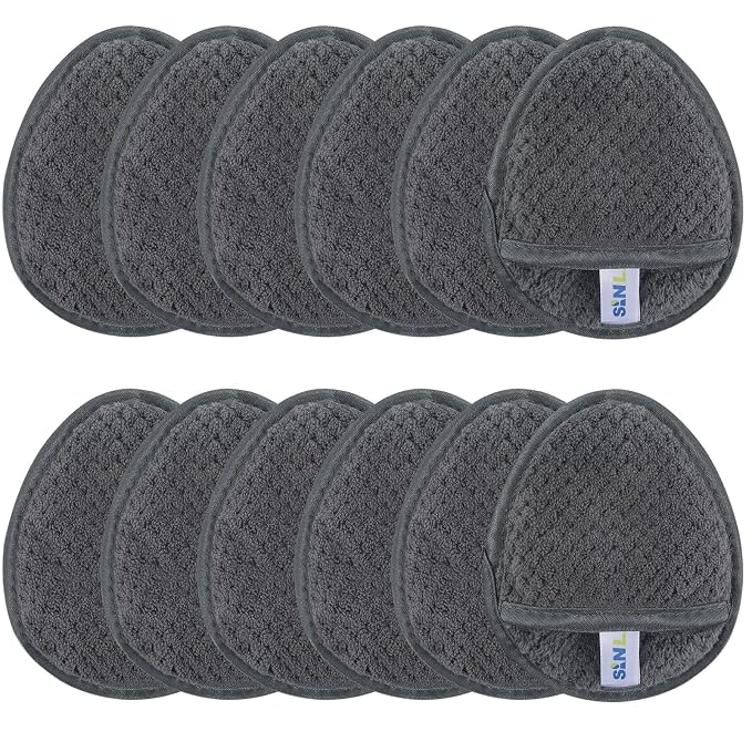 SINLAND Reusable Makeup Remover Pads For Face,Eye,Lips Microfiber Gentle Facial Cleansing Cloths for All Skin Types Friendly for Makeup Remover With Laundry Bag 5.1inchx3.93inch Gray Pack of 12