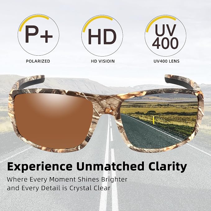 Camo Polarized Wrap-around Sport Sunglasses for Men Women UV400 Driving Fishing Hunting Sun Glasses