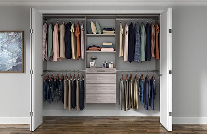 Easy Track Modern Ultimate Closet Kit 60-96 in. Width Wood Closet System - Weathered Grey