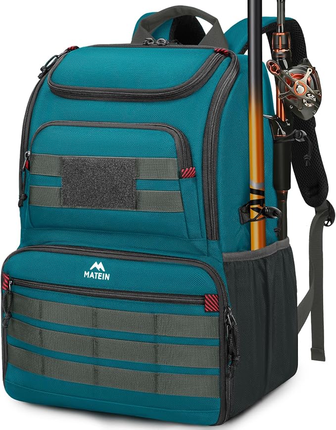 MATEIN Fishing Backpack Tackle Box, Water Resistant Tackle Backpack with Cooler & Rod Holders, Fishing Gifts for Men