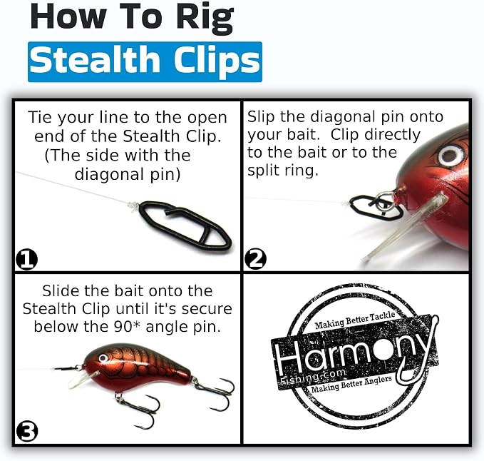 Harmony Fishing Stealth Clips (25 Pack) [Black Stainless] (Ultra-Strong, Fast-Swapping Universal Power Snaps for Fishing Lures)