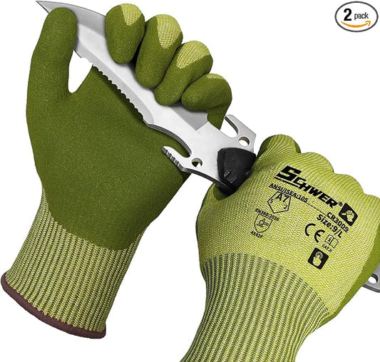 Schwer 2 Pairs ANSI A7 Cut Resistant Fishing Gloves, CR3009 Touchscreen Compatible Work Gloves for Men and Women, Non Slip, Ideal for Fishing, Hunting, Hiking, Cycling, and Outdoor Activities, M