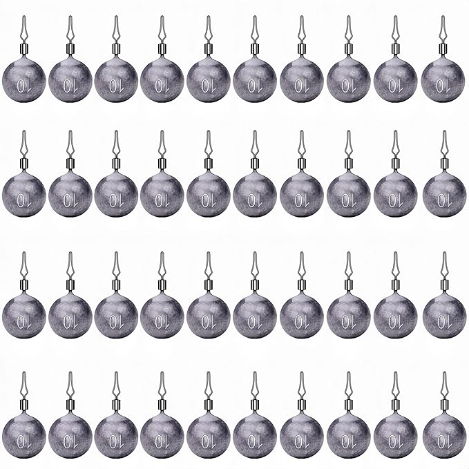50Pcs Round Fishing Weights Sinkers Ball Fishing Weights Casting Drop Shot Sinkers Catfishing Sinkers Lead Weights Sinkers with Barrel Swivels for Saltwater Freshwater Fishing-(3.5-10g)