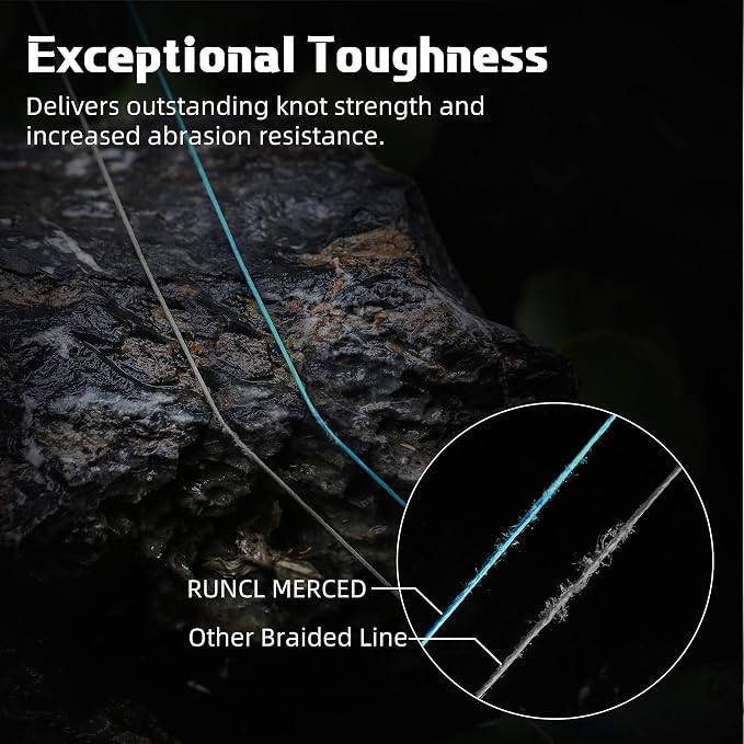 RUNCL Braided Fishing Line Merced, 1000 500 300 Yards Braided Line 4 8 Strands, 6-200LB - Proprietary Weaving Tech, Thin-Coating Tech, Stronger Smoother for Freshwater Saltwater