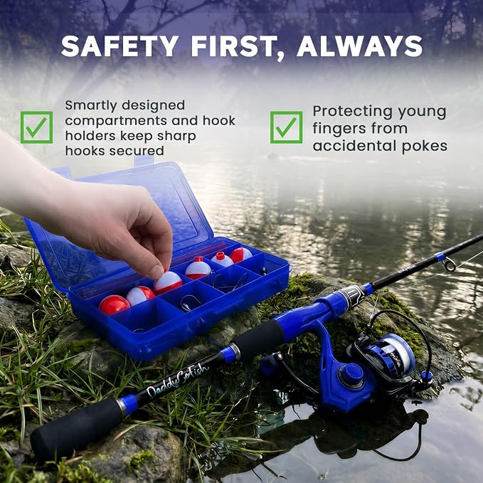 DaddyGoFish Spinning Fishing Rod and Reel Combo Set with Tackle Box | Kids Fishing Pole | Carbon Fiber Telescopic Fishing Rod Kit | Spinning Reel for Travel Saltwater Freshwater Fishing Gear Kit