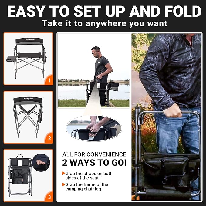 KingCamp 2-Pack Directors Camping Chair with Padded Folding Portable Seats, Black