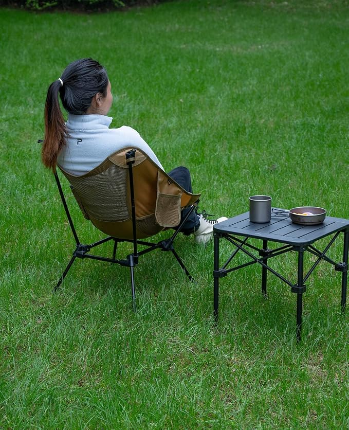iClimb Ultralight Compact Camping Folding Beach Chair with Anti-Sinking Large Feet and Back Support Webbing (Brown- Square Frame)