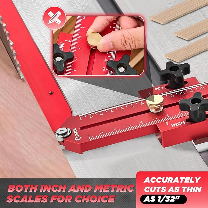 Saker Thin Rip Jig Table Saw Jig Guide, Making Repetitive Narrow Strip Cuts, Fit for 3/4" x 3/8" Slots, for Table Saw Band Saw Router Table(2PCS)
