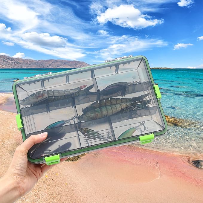 Ramede 6 Pcs Fishing Tackle Boxes Waterproof Airtight Plastic Tackle Box Organizer Transparent Fishing Tackle Storage with Adjustable Dividers for Terminal Tackle Lure Bait Hook(Small)