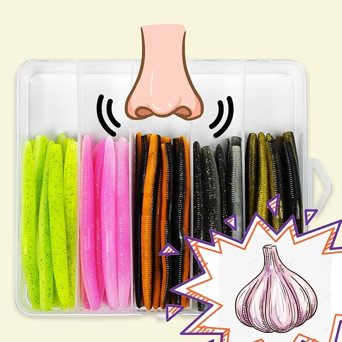 Senko Worms for Bass Fishing, Wacky Worms, Reaction Lure, Soft Plastic Bait for Ned rig, Fishing Lure Kit for Freshwater Bass