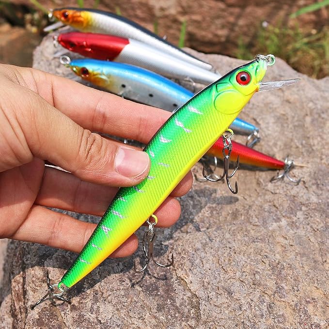 Sougayilang Fishing Lures Large Hard Bait Minnow VIB Lure with Treble Hook Life-Like Swimbait Fishing Bait Popper Crankbait Vibe Sinking Lure for Bass Trout Walleye Redfish