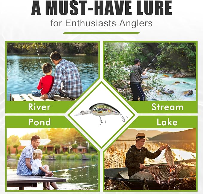 TRUSCEND Shallow or Deep Diving Crankbait with BKK Hooks, Wobble Fishing Lures for Bass Trout Crappie Walleye, Sinking Lipless Vibe Crank Bait for Bass Pike, Amazing Swimbait for Family Fishing