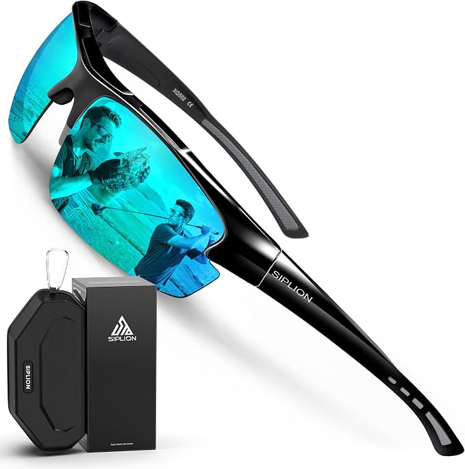 SIPLION Polarized Sunglasses Men Sports: UV400 Protection Anti-Slip Wrap-Around TR90 Frame for Driving Fishing Golf Running