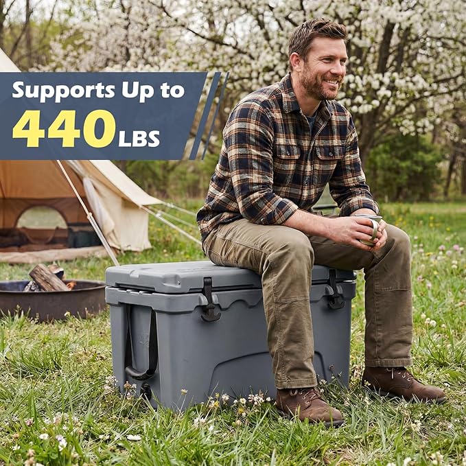 Goplus Hard Cooler, Insulated Ice Chest w/Portable Handles, Cup Holders, Ruler, Bottle Opener, 6 Day Ice Retention for Drink, Beverage, Camping, Fishing, Beach