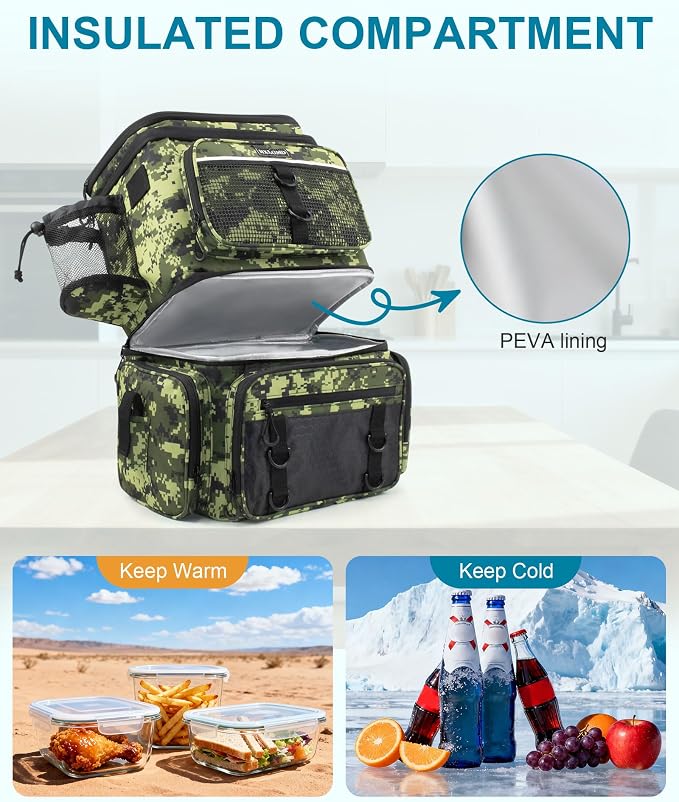 HXLGMD Fishing Backpack with Rod Holders, Double Layer Large Water-resistant Tackle Bag Store Gear with Cooler, Green
