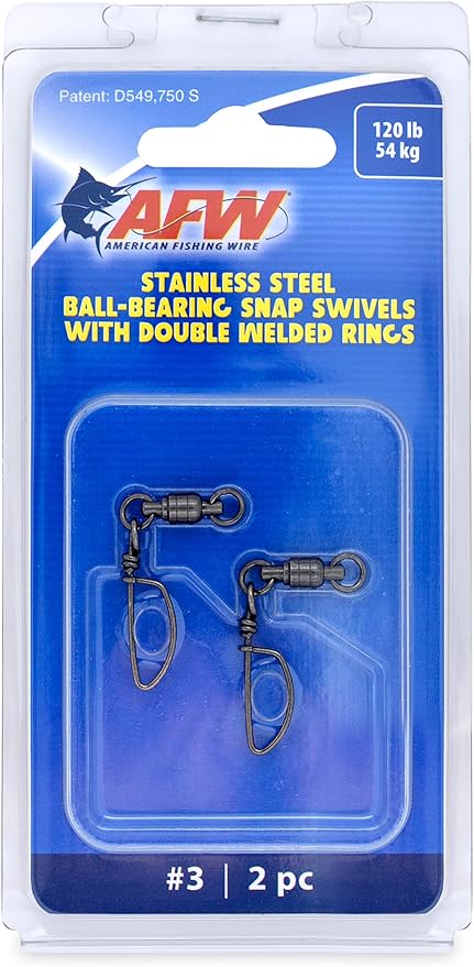American Fishing Wire Stainless Steel Ball Bearing Snap Swivels with Double Welded Rings