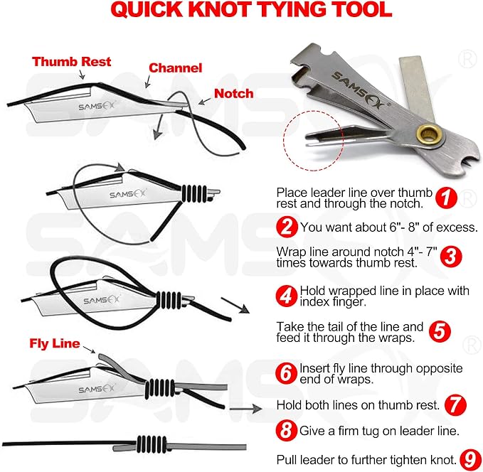 SAMSFX Locking Fishing Pliers Saltwater Resistant Teflon Coated Briad Line Cutters with Wire Coiled Lanyard, Sheath & Quick Knot Tool Combo