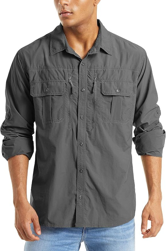 MAGCOMSEN Men's UPF 50+ Sun Protection Shirts, Button Down Long Sleeve Shirt for Hiking, Fishing, Safari