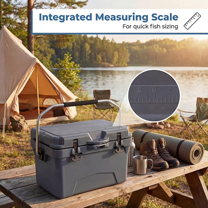 COSTWAY Portable Insulated Hard Cooler – Keeps Ice Up to 6 Days, Heavy-Duty Outdoor Ice Chest with Cup Holders, Built-in Fish Ruler & Bottle Opener for Camping, Fishing, Beach, Tailgating
