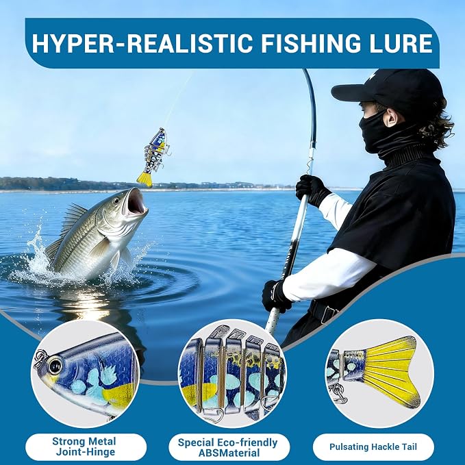 Keenjorika Fishing Lures Multi Jointed Fish Fishing Kits, Slow-Sinking Lifelike Segmented Swimbait Crankbaits, Realistic Swimming Action for Bass, Trout, Pike & Walleye, Freshwater and Saltwater