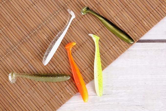 Soft Fishing Lures, 100PCS/50PCS Soft Plastic Baits Kit with Box for Fishing Trout Redfish Saltwater/Freshwater, 10 Mixed Colors/5Mixed Colors(50PCS/9cm/4.8g)