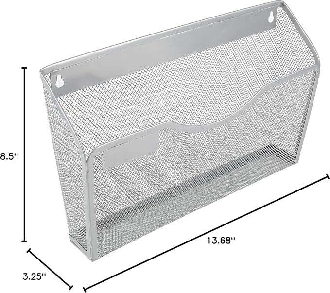 EasyPAG 3 Pack Wall File Organizer with Label Panel, Mesh Hanging File Folder Organizer for Letter/A4 Size Folders, Wall Mounted Vertical Mail Holder for Paperwork, Office, Home, School, Silver