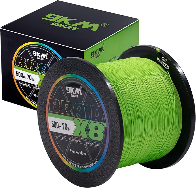 9KM DWLIFE Braided Fishing Line 8LB-120LB Dyneema Fishing Line, Zero Stretch & Anti-Bite Coating for Freshwater/Saltwater Fishing 4/8 Strands