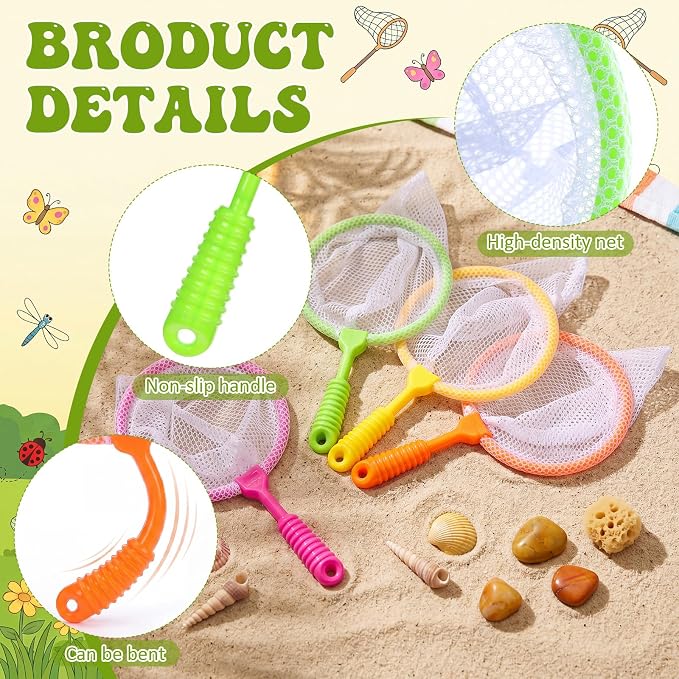 Halloscume 120 Pcs Butterfly Bug Net for Kid Collecting Insect, Fishing Net with Anti Slip Grip, Outdoor Tools for Catching Bugs Fish, Spring Outing Supplies for Kids Nature Exploration