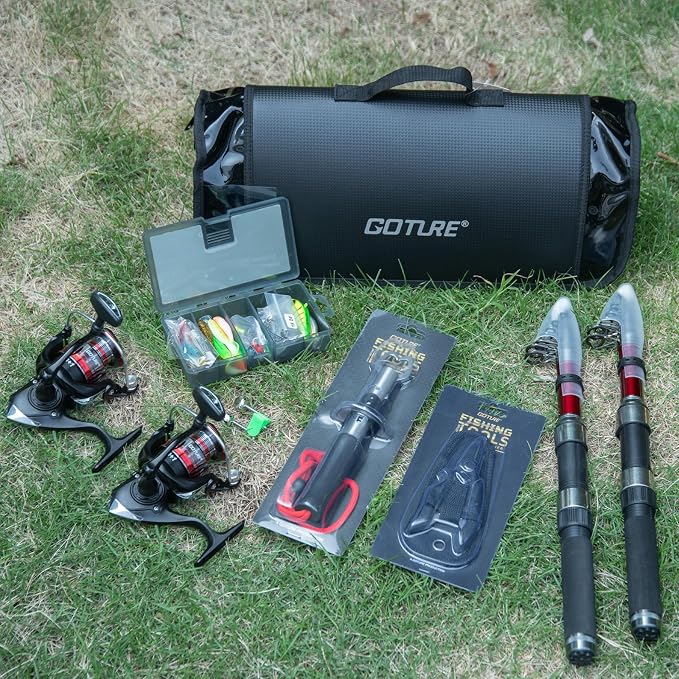 Goture Fishing Rod and Reel Combos-2PCS Telescopic Fishing Pole+2PCS Spinning Reels with Carrier Bag,1.8M-2.7M Telescopic Rod Reel Kit for Starter Travel Saltwater Freshwater,Gifts for Men