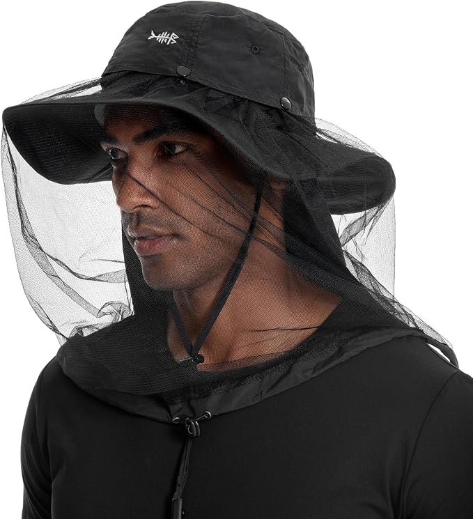 BASSDASH UPF 50+ Mosquito Sun Hat with Hidden Head Net and Neck Flap for Men Women Outdoor Fishing Hiking Camping