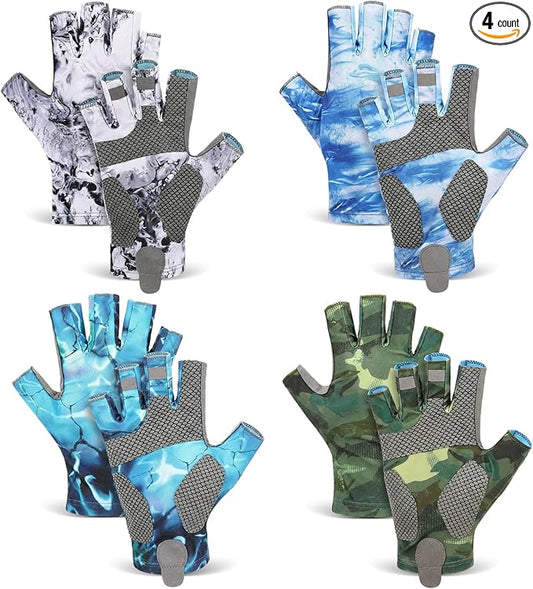 4 Pairs Half-Finger Fishing Gloves, UPF 50+ Breathable, Quick-Drying Sun Protection for Men & Women Anti-Slip for Fishing, Cycling
