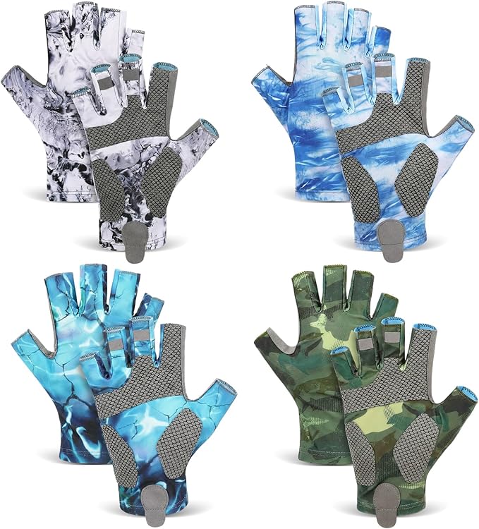 4 Pairs Half-Finger Fishing Gloves, UPF 50+ Breathable, Quick-Drying Sun Protection for Men & Women Anti-Slip for Fishing, Cycling