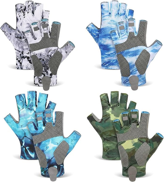 4 Pairs Half-Finger Fishing Gloves, UPF 50+ Breathable, Quick-Drying Sun Protection for Men & Women Anti-Slip for Fishing, Cycling