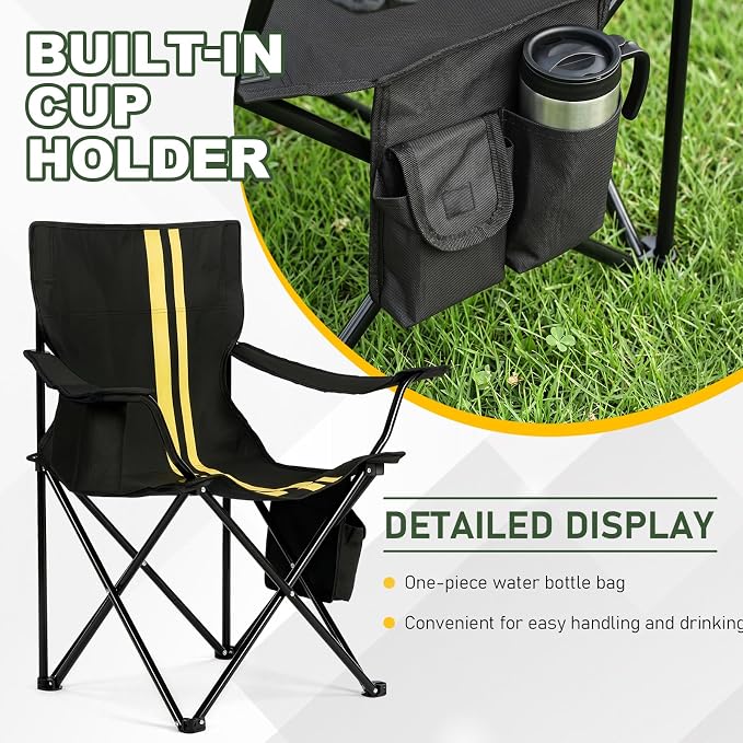 Outvita Heavy Duty Camping Chair with Insulated Cooler, 350LBS Folding Portable Chair with Cup Holder, Side & Back Pockets, Outdoor Foldable Chair for Camping Fishing Tailgating Beach