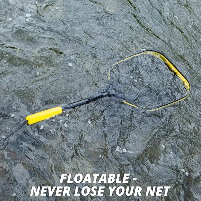 Floating Fishing Net, Collapsible Landing Net, Fish Net with Rubber Coated Polyethylene Netting for Bass, Trout, Fly Fishing, Kayak & Boat Fishing