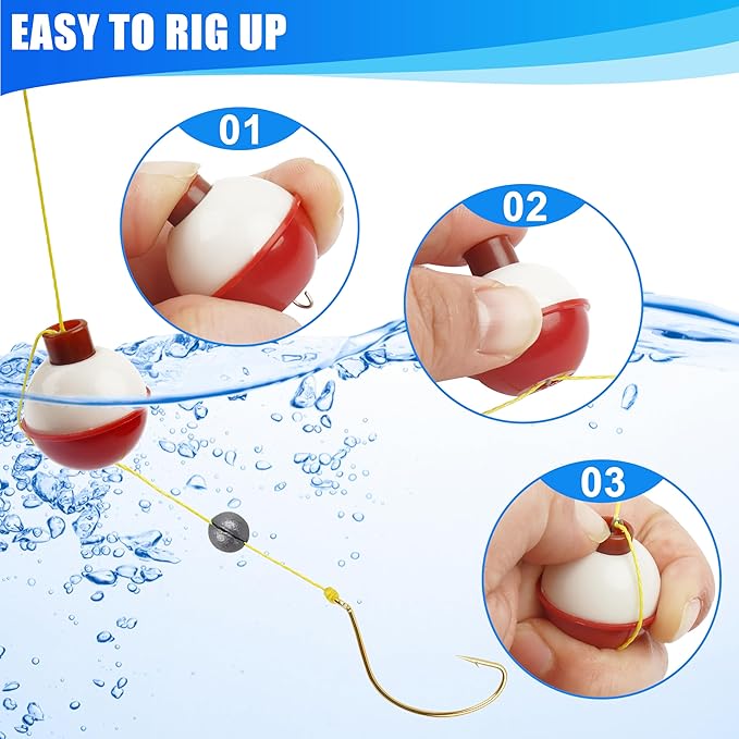 AGOOL Fishing Bobbers Set Snap Hard ABS on Red/White Fishing Floats Bobbers Push Button Round Buoy Floats Tackle Accessories Size: 0.5/0.75/1/1.25/1.5/2/2.5 Inch