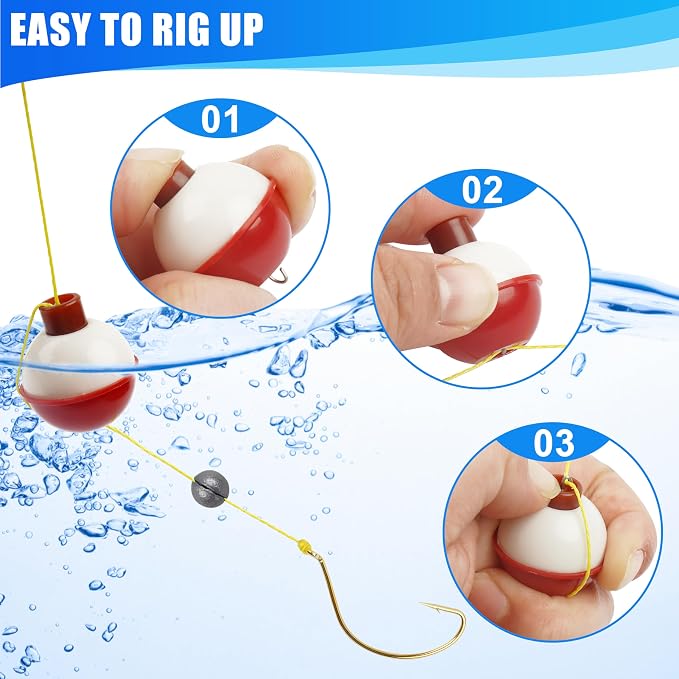 AGOOL Fishing Bobbers Set Snap Hard ABS on Red/White Fishing Floats Bobbers Push Button Round Buoy Floats Tackle Accessories Size: 0.5/0.75/1/1.25/1.5/2/2.5 Inch