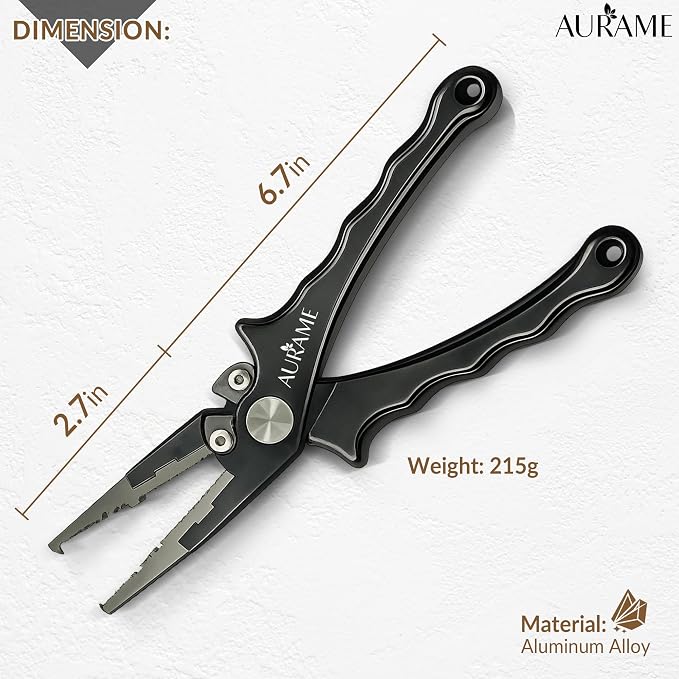 Fishing Pliers Saltwater Resistant Aluminum – Split Ring Pliers & Hook Remover Tool – 6.7in Braid Line Cutter, Sheath & Lanyard – Professional Fishing Tools Kit for Fresh & Salt Water