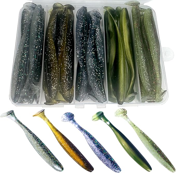 Fishing Soft Plastic Lures, Paddle Tail Swim Baits for Bass Fishing,Paddle Tail Swimbaits for for Bass Trout Walleye Lures, 30/50pcs Soft Plastic Baits with Box