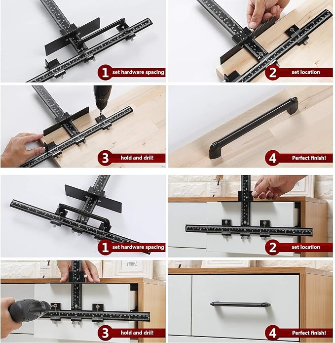 Cabinet Hardware Jig Tool All Aluminum Alloy,Adjustable Drill Guide Template Tool for Installation of Door Drawer Front Knobs Handles and Pulls