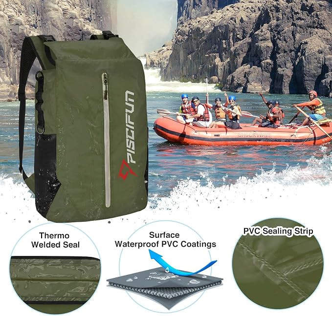 Piscifun Dry Bag Waterproof, Lightweight Dry Backpack Roll-Top Sealed with Waist Pouch and Phone Case Keeps Gear Dry Inside for Kayaking, Boating