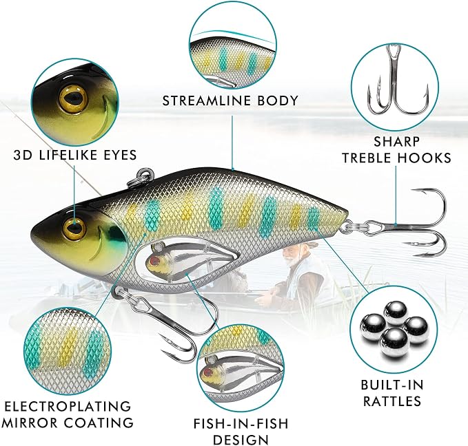 TRUSCEND Shallow or Deep Diving Crankbait with BKK Hooks, Wobble Fishing Lures for Bass Trout Crappie Walleye, Sinking Lipless Vibe Crank Bait for Bass Pike, Amazing Swimbait for Family Fishing