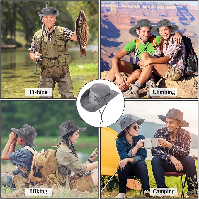 Xtinmee 10 Pcs Bucket Hat Bulk Safari Hat Wide Brim Boonie Hiking Fishing with Chin Strap for Women Men Adult Summer