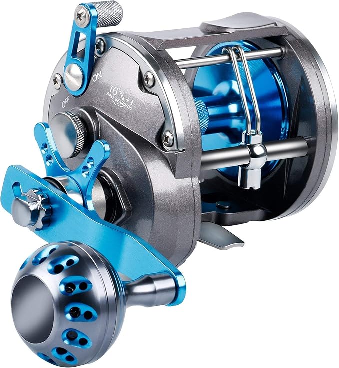 Burning Shark Trolling Reel Saltwater Level Wind Reels, Drag Reels Boat Fishing Ocean Fishing for Sea Bass Grouper Salmon