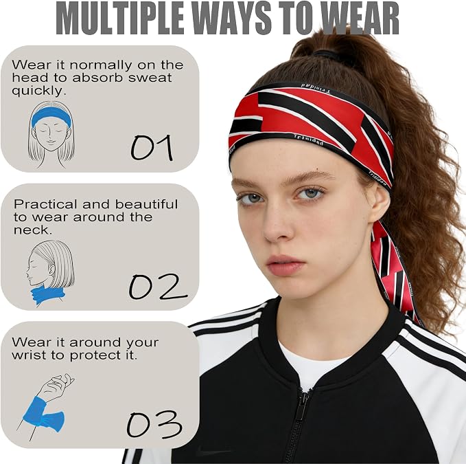 Flag Tie Headbands for Men Women, Moisture Wicking Sweatband Breathable Sports Headwrap, Non-Slip Stretchy Adjustable Fitness Hair Band