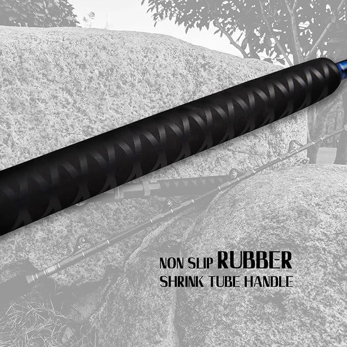 Fiblink 2-Piece Saltwater Offshore Heavy Bent/Straight Butt Trolling Rod Fishing Roller Rod Conventional Boat Deep Sea Fishing Pole (5'1"/5'6"/6'/6'6",30-50lb/50-80lb/80-120lb)