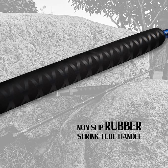 Fiblink 2-Piece Saltwater Offshore Heavy Bent/Straight Butt Trolling Rod Fishing Roller Rod Conventional Boat Deep Sea Fishing Pole (5'1"/5'6"/6'/6'6",30-50lb/50-80lb/80-120lb)